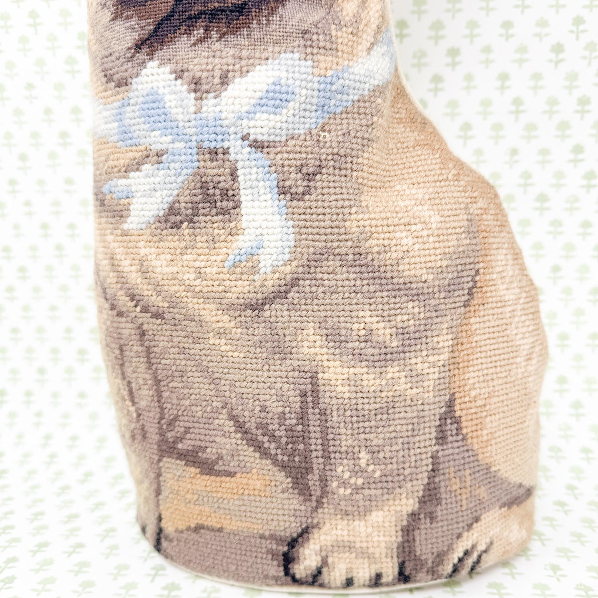 Vintage Needlepoint Standing Pillow, Pug