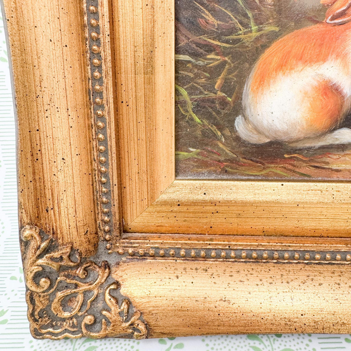 Vintage Framed Rabbit Oil Painting by Robert Grace
