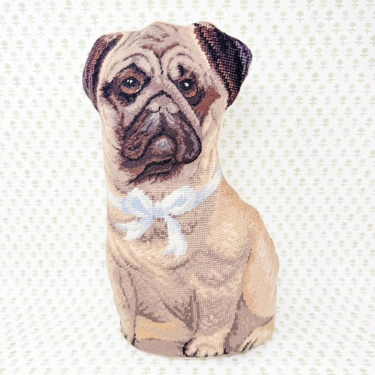 Vintage Needlepoint Standing Pillow, Pug