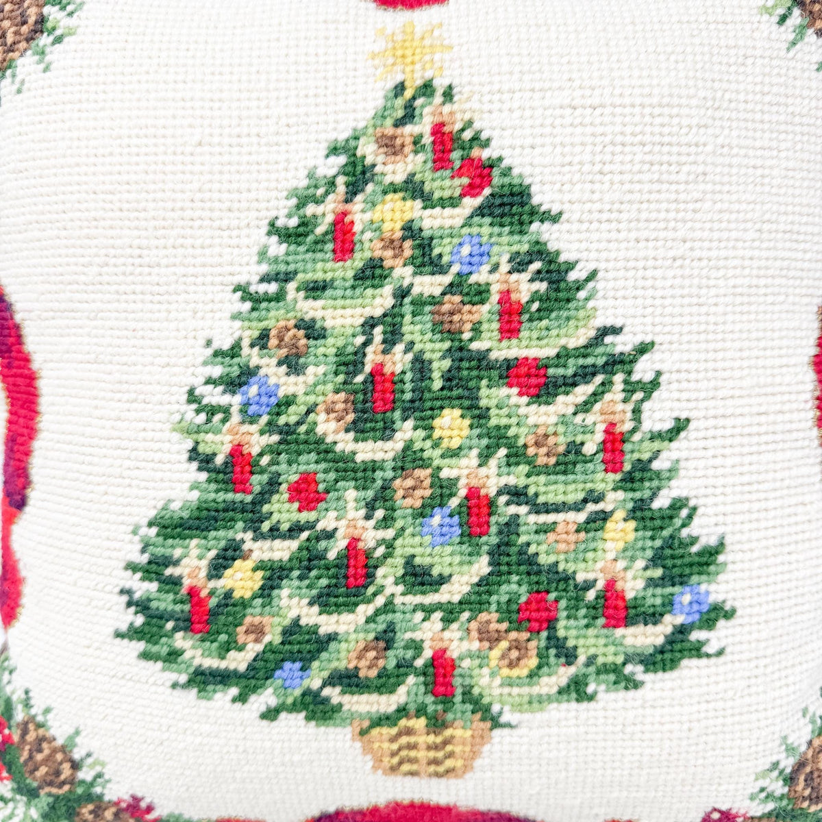 Vintage Christmas Needlepoint Pillow, Christmas Tree
