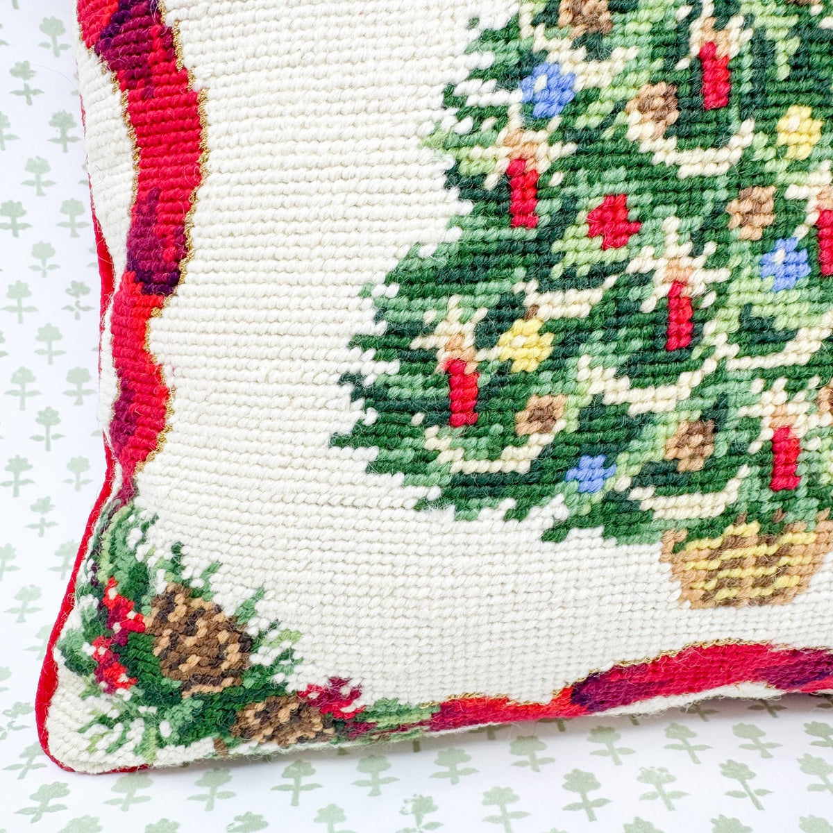 Vintage Christmas Needlepoint Pillow, Christmas Tree