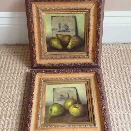 Pair of Gold Framed Fruit Paintings, Apples and Pears