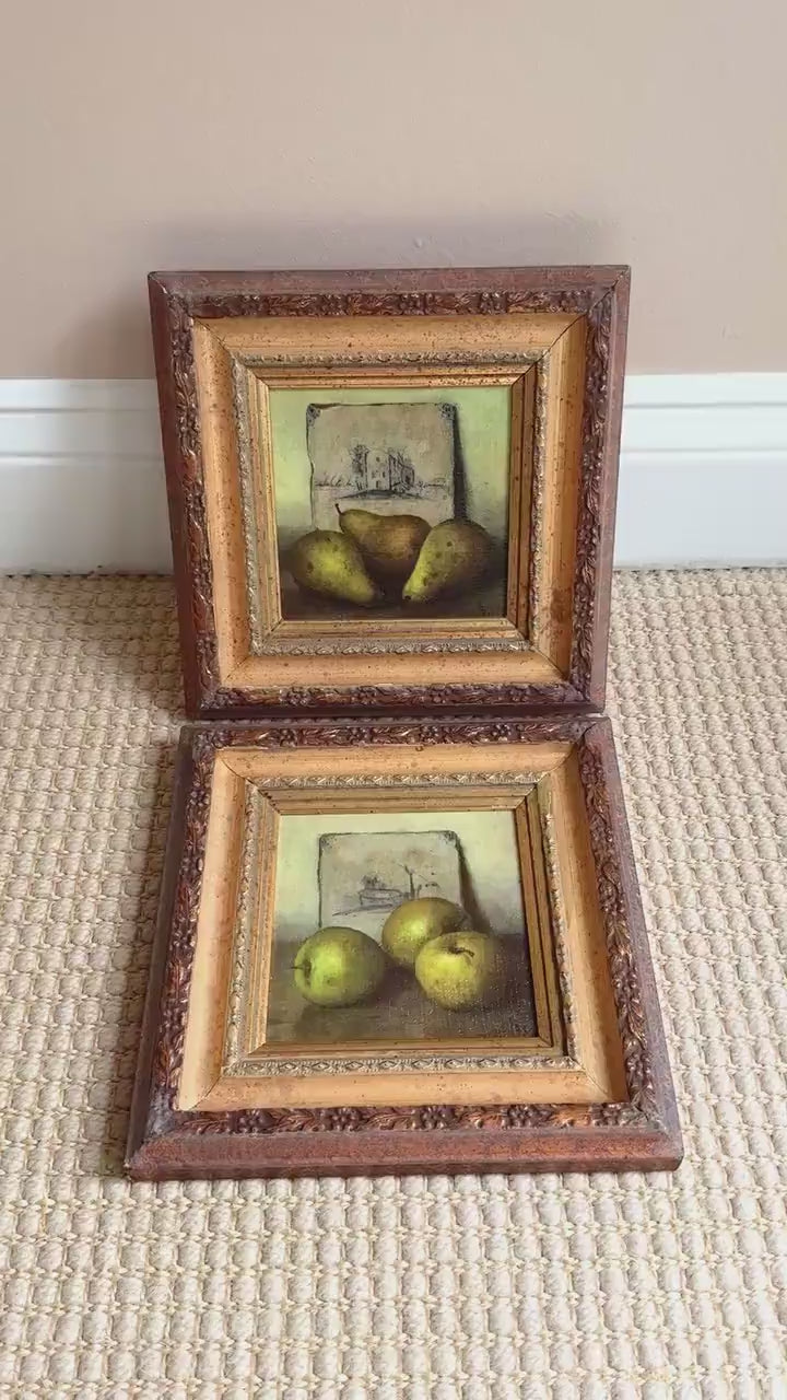 Pair of Gold Framed Fruit Paintings, Apples and Pears