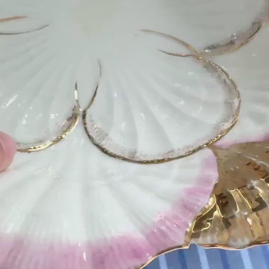 Vintage Pink and Gold Seashell 10" Bowl