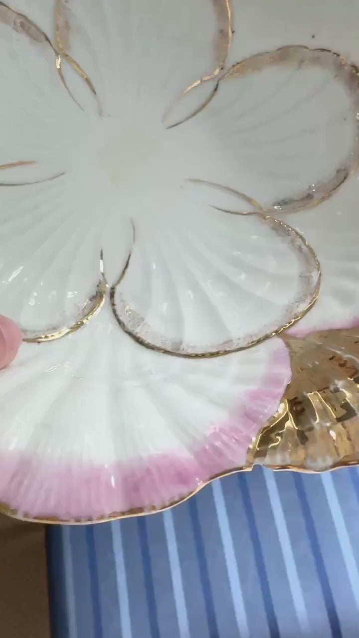 Vintage Pink and Gold Seashell 10" Bowl
