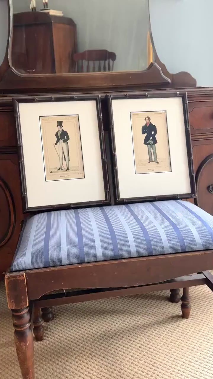Framed Antique French Fashion Lithograph, Modes D'Hommes, 1820