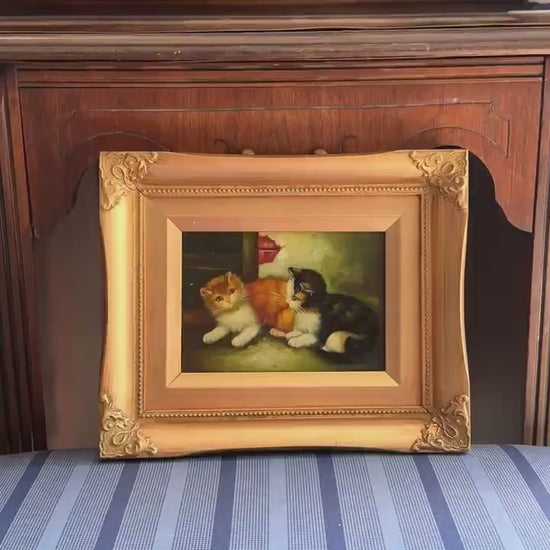 Vintage Framed Kittens Oil Painting by Robert Grace