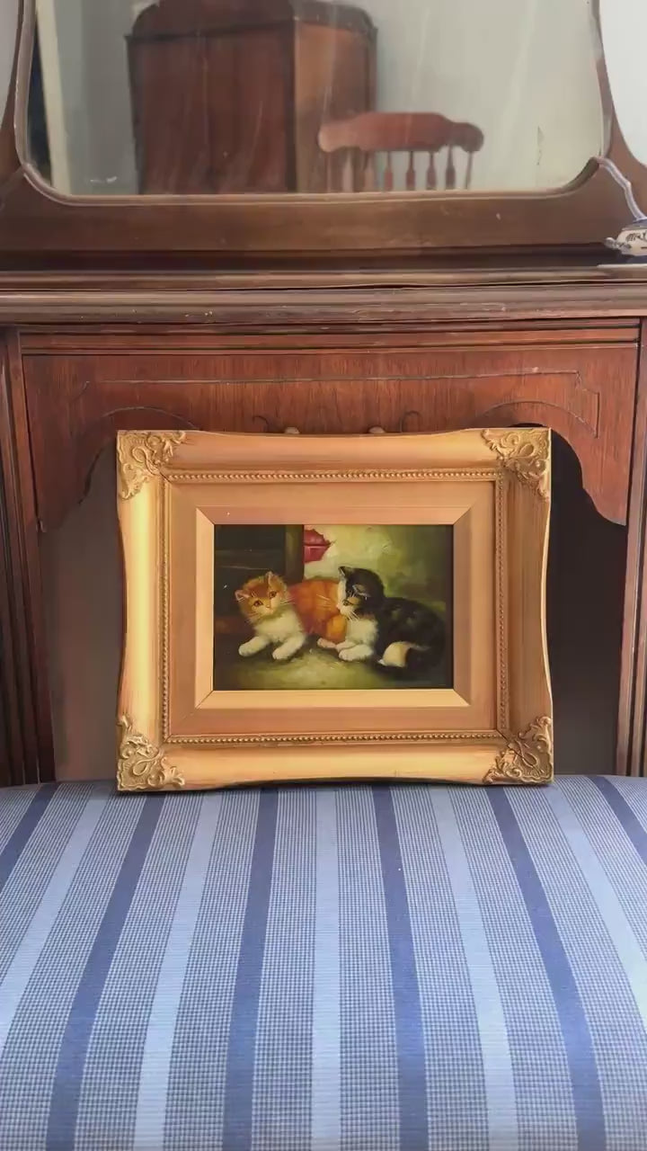Vintage Framed Kittens Oil Painting by Robert Grace