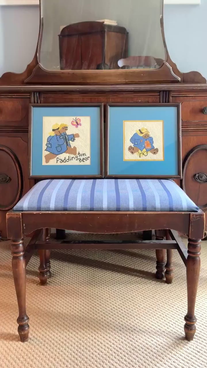 Vintage Pair of Framed Needlepoint Paddington Bears