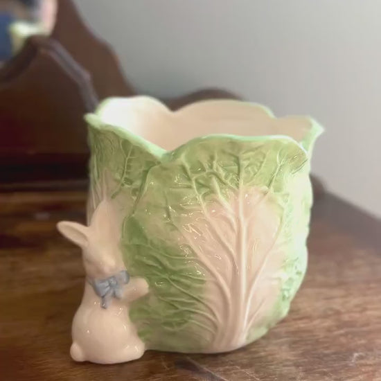 Green Easter Bunny and Cabbage Cachepot