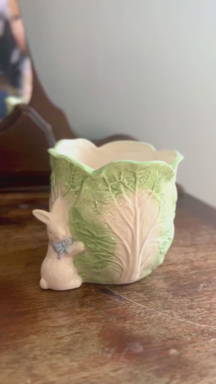 Green Easter Bunny and Cabbage Cachepot