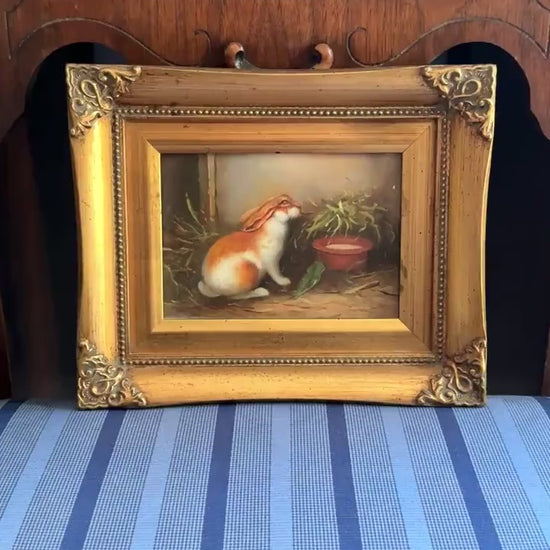 Vintage Framed Rabbit Oil Painting by Robert Grace