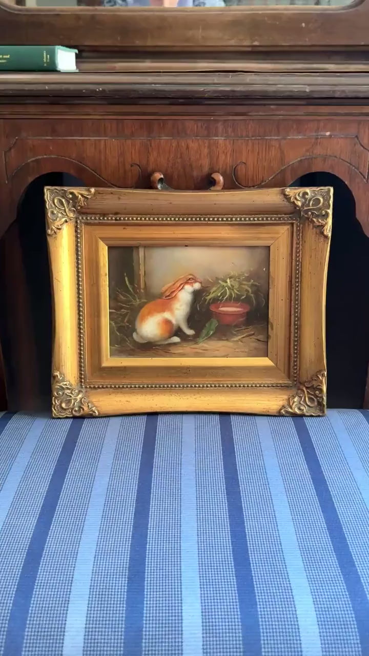 Vintage Framed Rabbit Oil Painting by Robert Grace