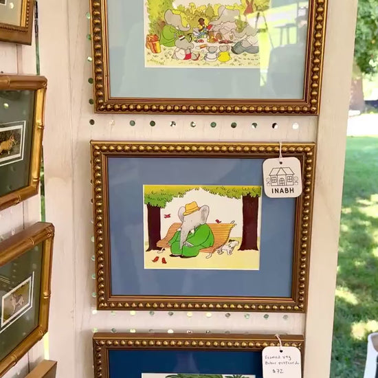 Framed Vintage Babar Postcard, Outdoor Chat