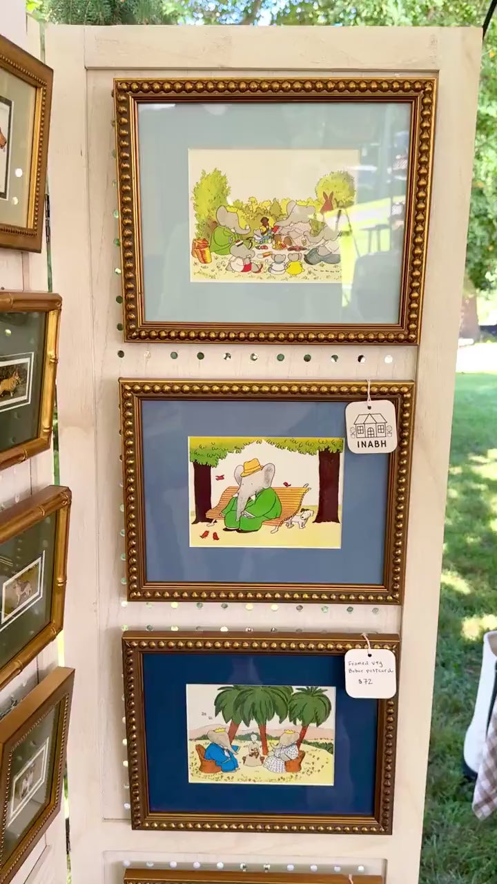 Framed Vintage Babar Postcard, Outdoor Chat