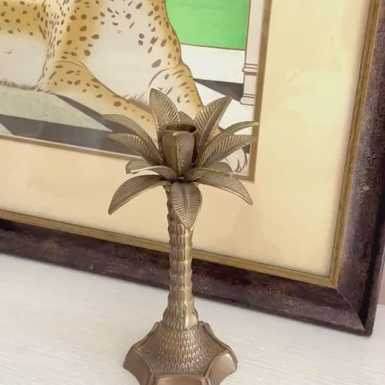 Vintage Brass Palm Tree Candle Stick Holder