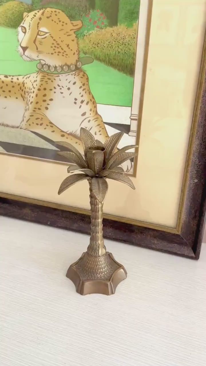 Vintage Brass Palm Tree Candle Stick Holder