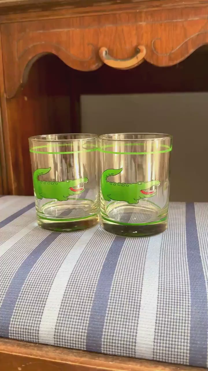 Vintage Cera Alligator Lowball Glasses, Set of 2