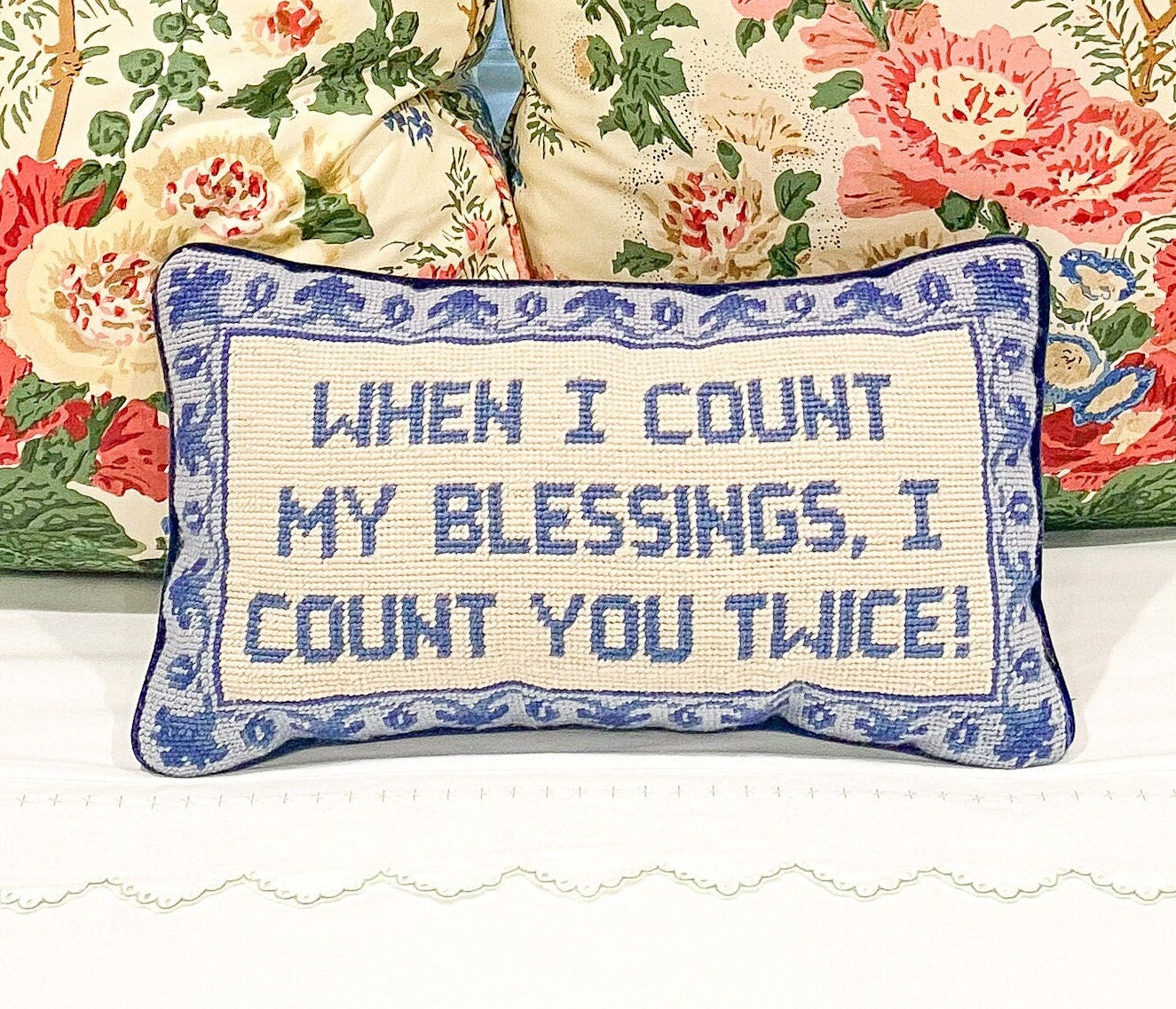 Vintage Needlepoint Pillow - When I Count My Blessings I Count You Twice