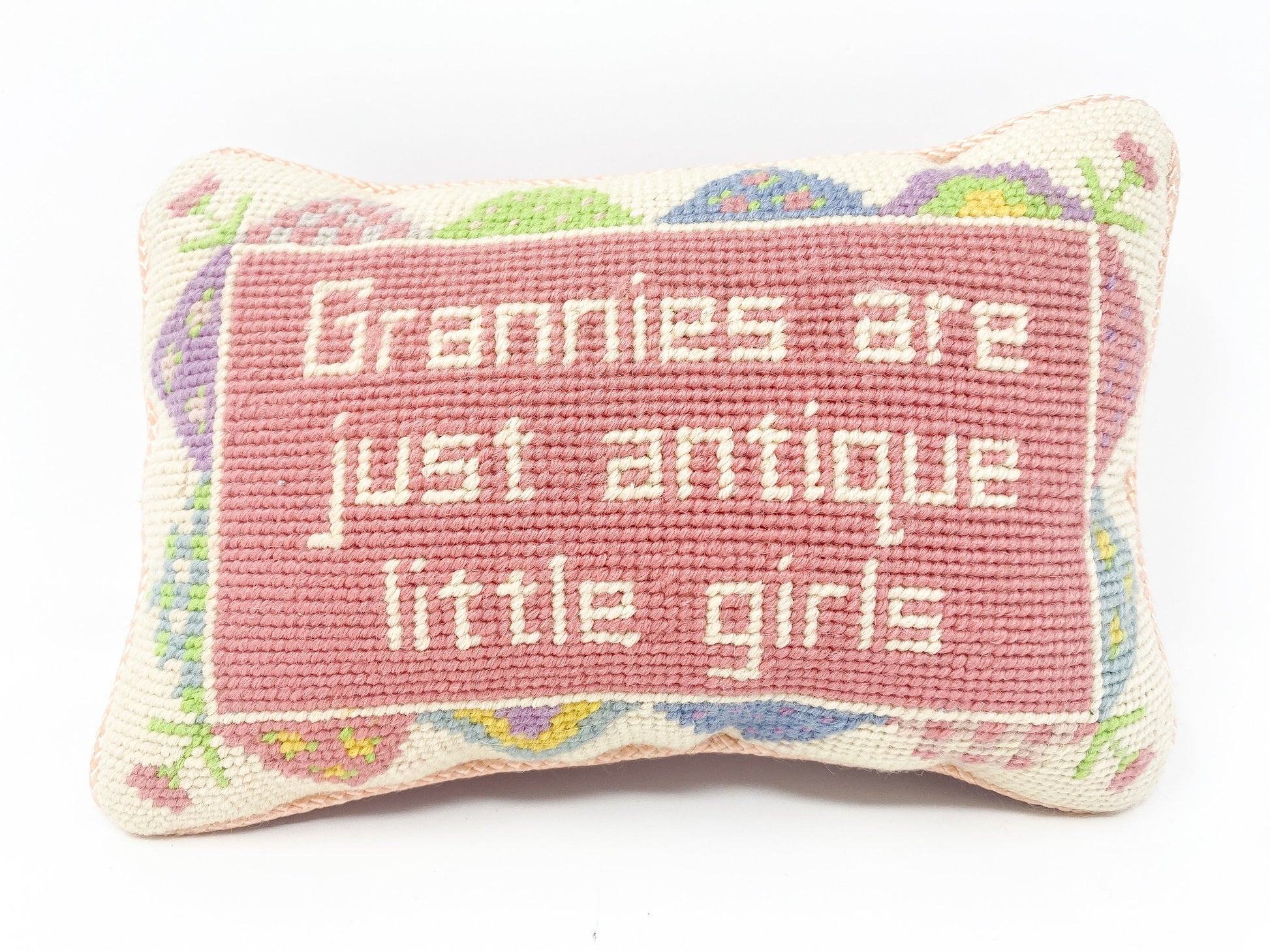 Vintage Needlepoint Pillow - Grannies Are Just Antique Little Girls